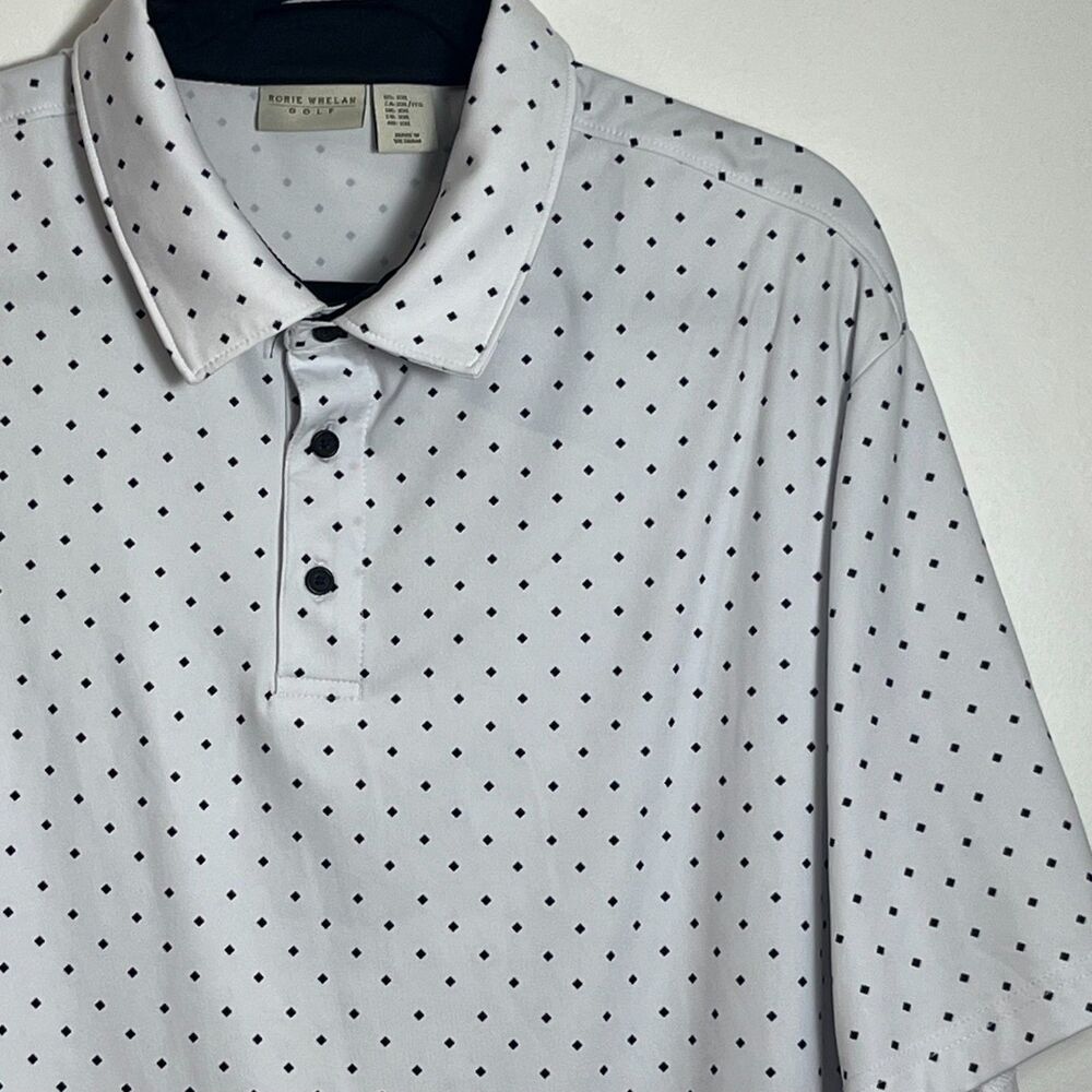 Rorie Whelan Golf Polo Shirt Mens XXL White Black Diamond Print Short Sleeve Top